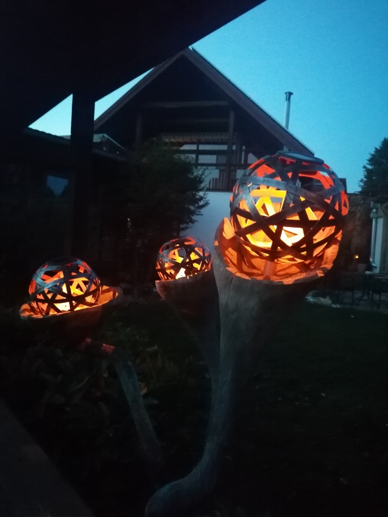 Garten bei Nacht - leuchtende Dekokugeln