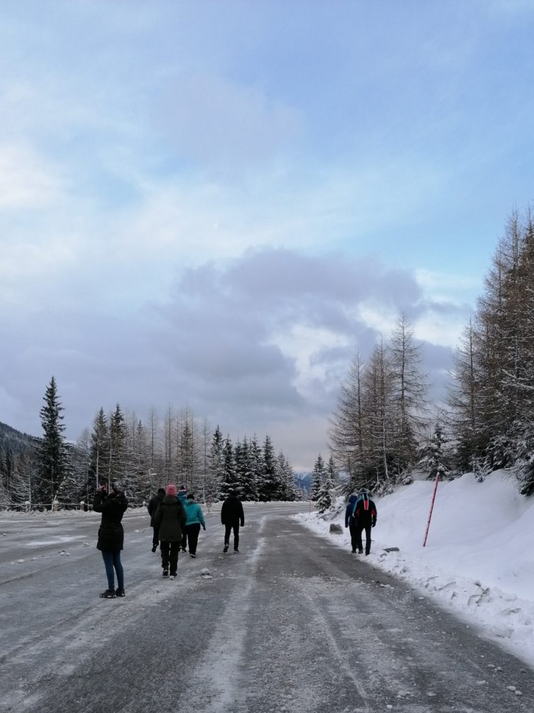 Menschengruppe beim Morgenspaziergang