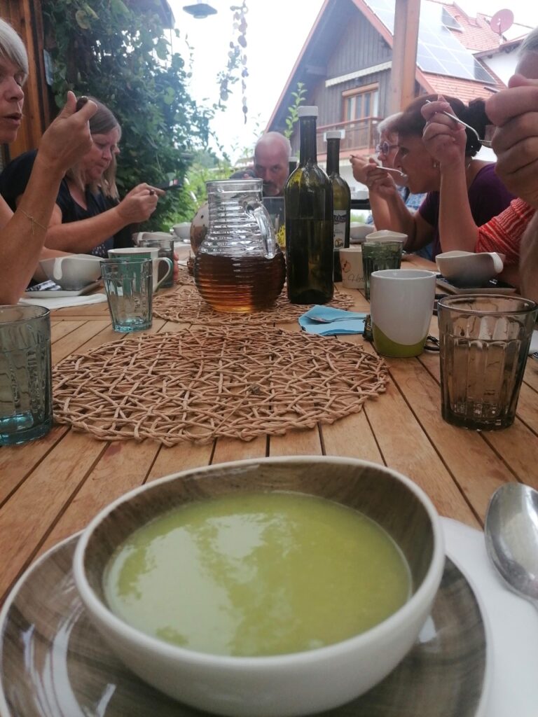 Suppenteller mit grüner Suppe