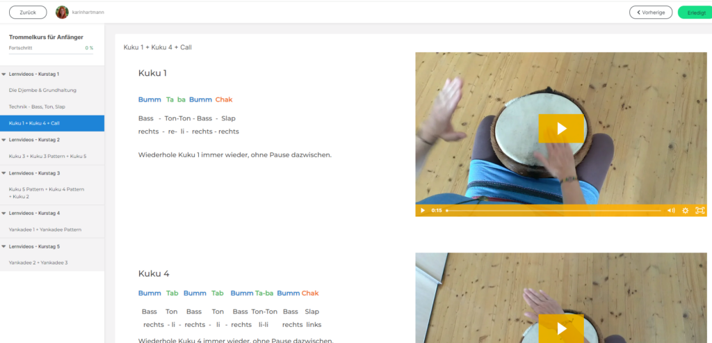 Screenshot von der Online-Kursplattform