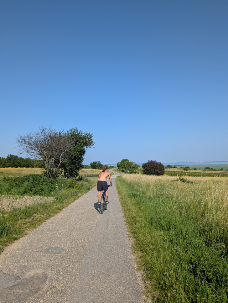 Seppi von hinten beim Radfahren
