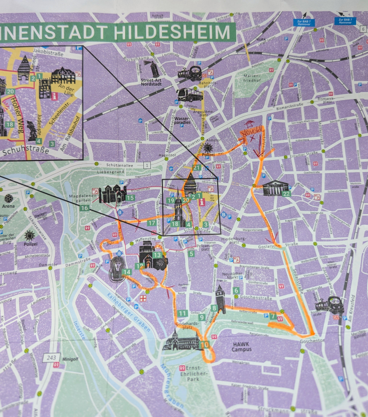 Stadtplan mit eingezeichneter Route