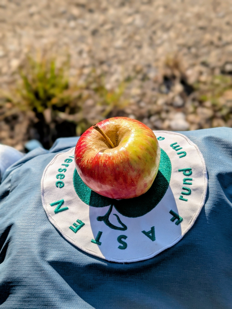 Apfel auf Karins Rucksack
