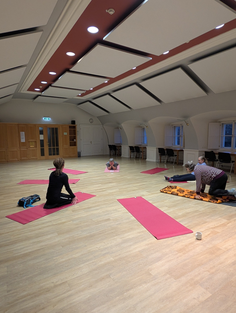 Yogamatten-Kreis im prunkvollen Pallottisaal