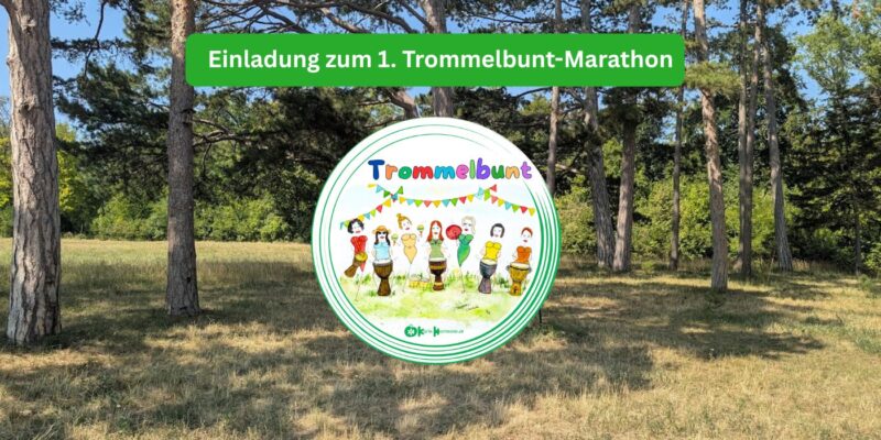 Schattiger Trommelplatz mit Trommelbunt-Logo
